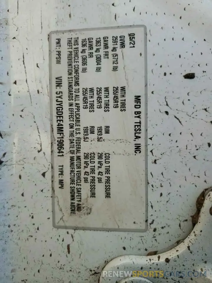 13 Photograph of a damaged car 5YJYGDEE4MF196641 TESLA MODEL Y 2021