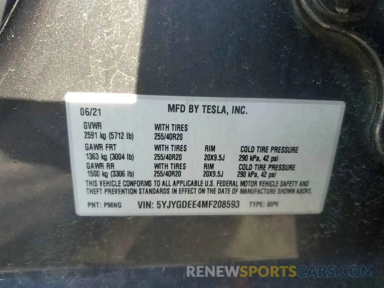 15 Photograph of a damaged car 5YJYGDEE4MF208593 TESLA MODEL Y 2021