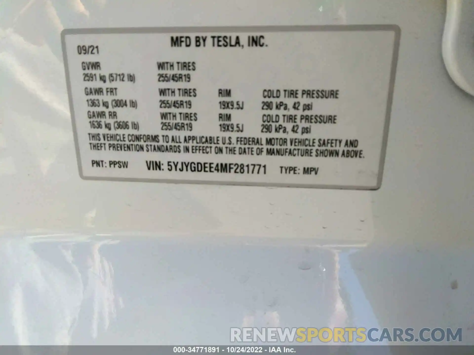 9 Photograph of a damaged car 5YJYGDEE4MF281771 TESLA MODEL Y 2021