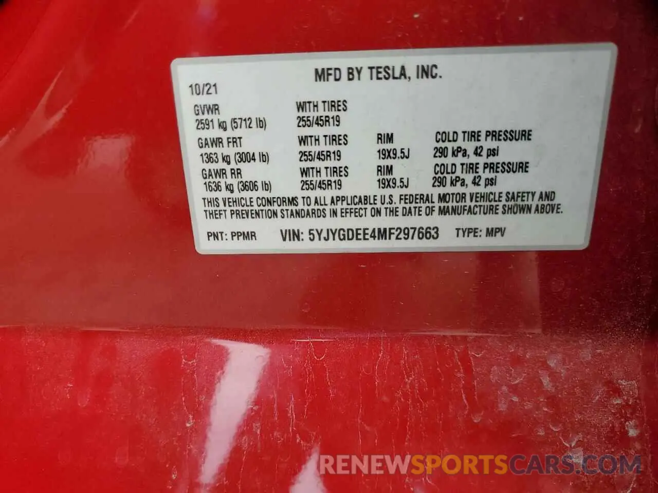 12 Photograph of a damaged car 5YJYGDEE4MF297663 TESLA MODEL Y 2021