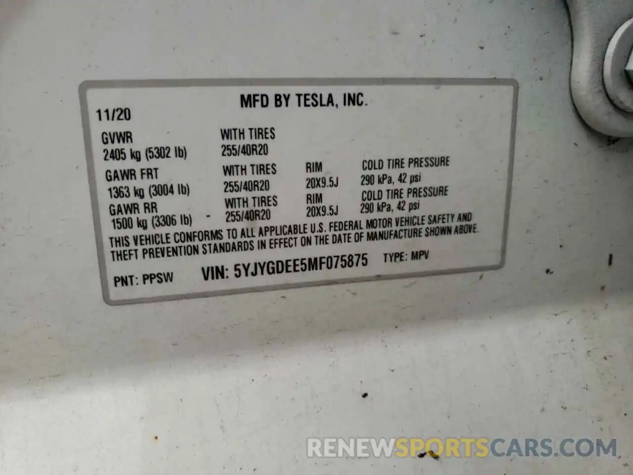 10 Photograph of a damaged car 5YJYGDEE5MF075875 TESLA MODEL Y 2021