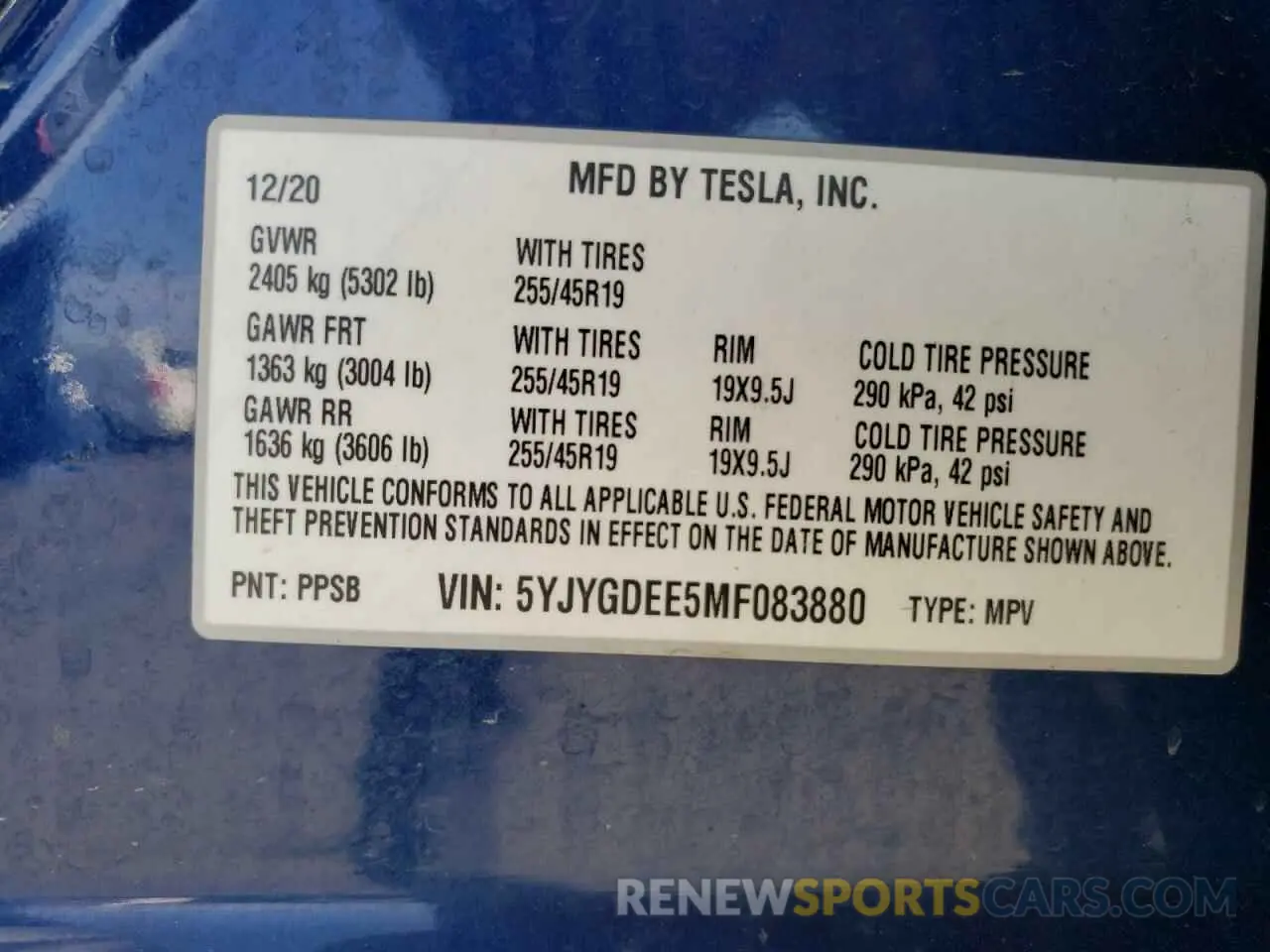 12 Photograph of a damaged car 5YJYGDEE5MF083880 TESLA MODEL Y 2021