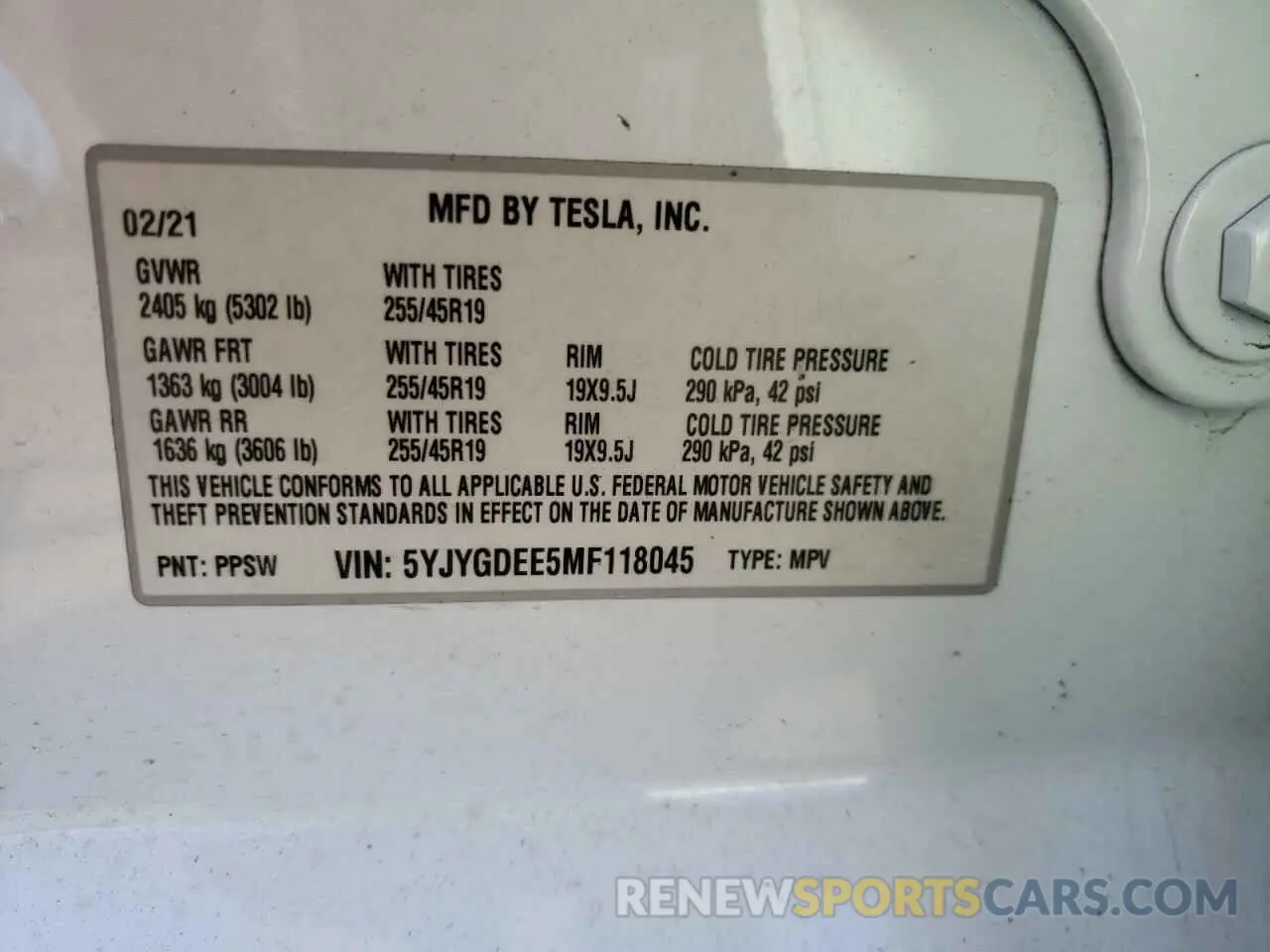 15 Photograph of a damaged car 5YJYGDEE5MF118045 TESLA MODEL Y 2021