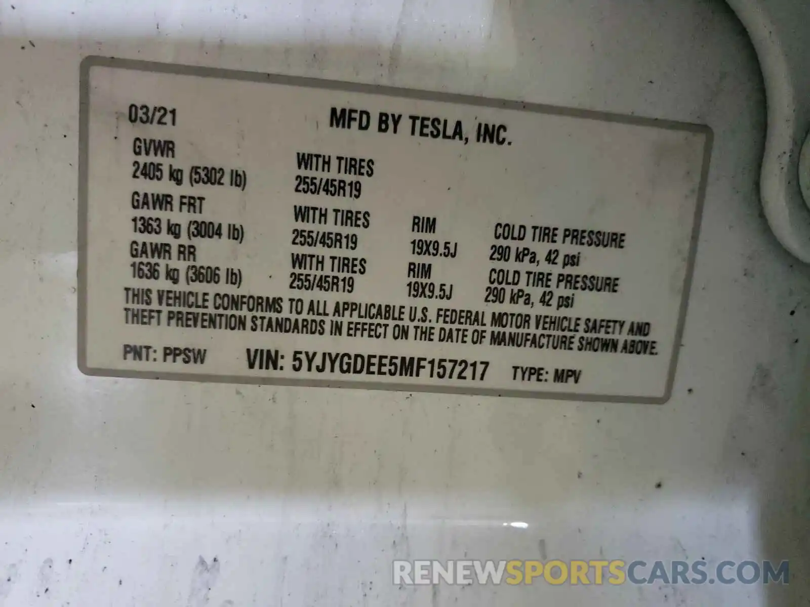 10 Photograph of a damaged car 5YJYGDEE5MF157217 TESLA MODEL Y 2021