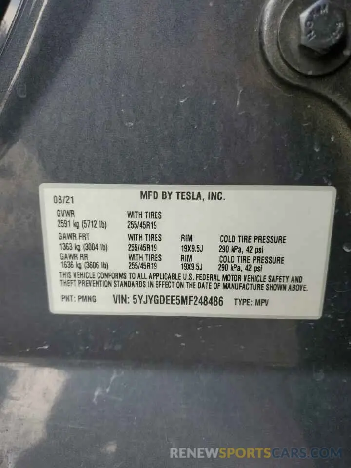 13 Photograph of a damaged car 5YJYGDEE5MF248486 TESLA MODEL Y 2021