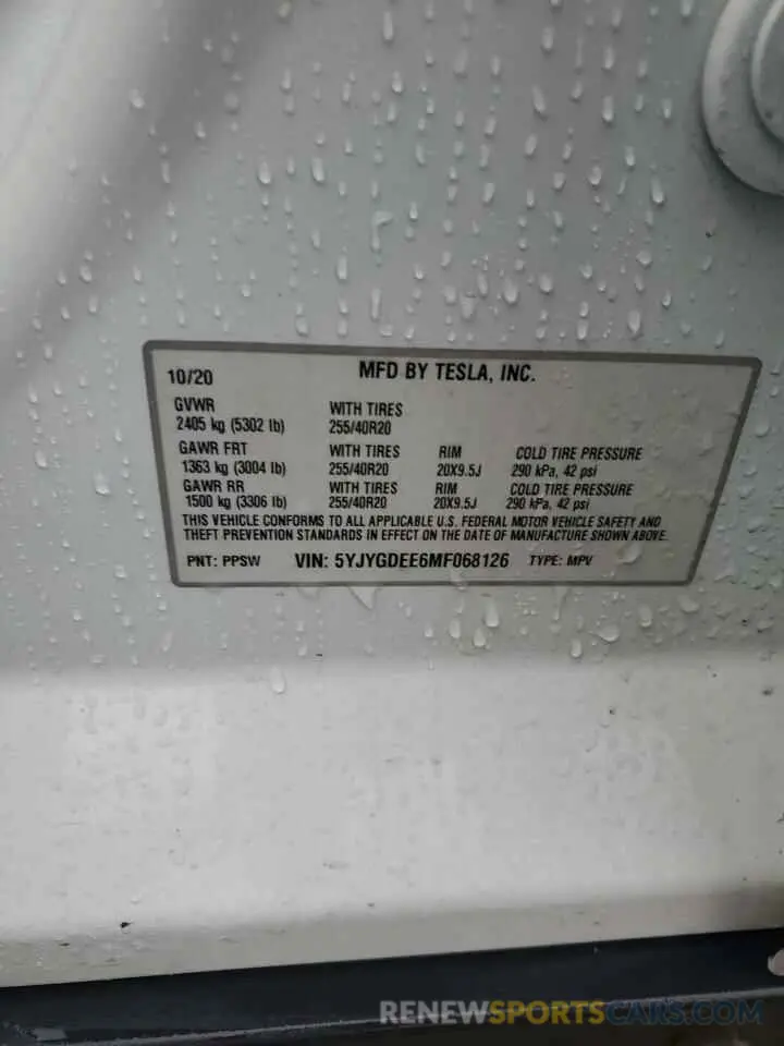 12 Photograph of a damaged car 5YJYGDEE6MF068126 TESLA MODEL Y 2021