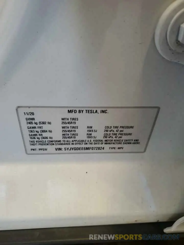 14 Photograph of a damaged car 5YJYGDEE6MF072824 TESLA MODEL Y 2021