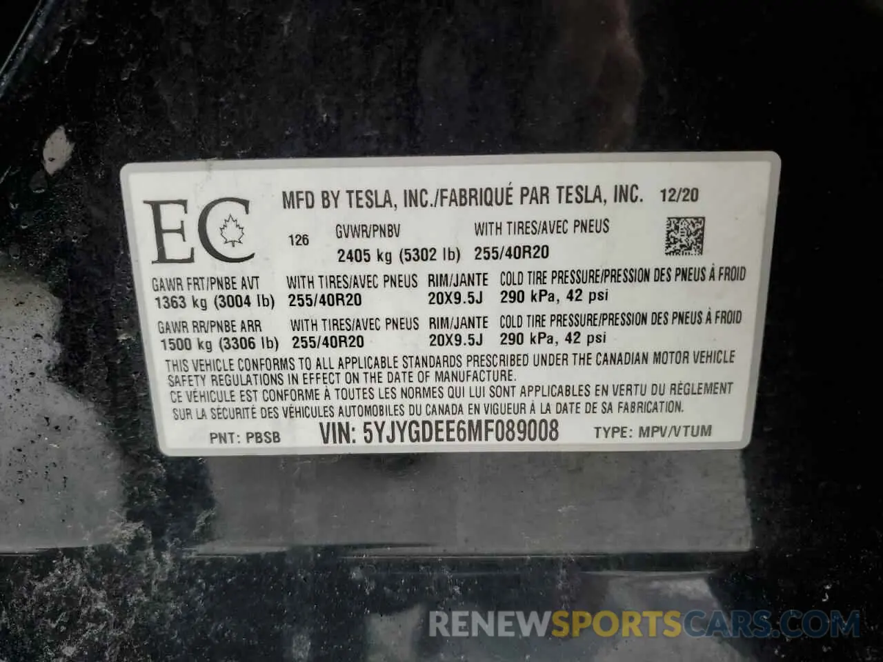 13 Photograph of a damaged car 5YJYGDEE6MF089008 TESLA MODEL Y 2021