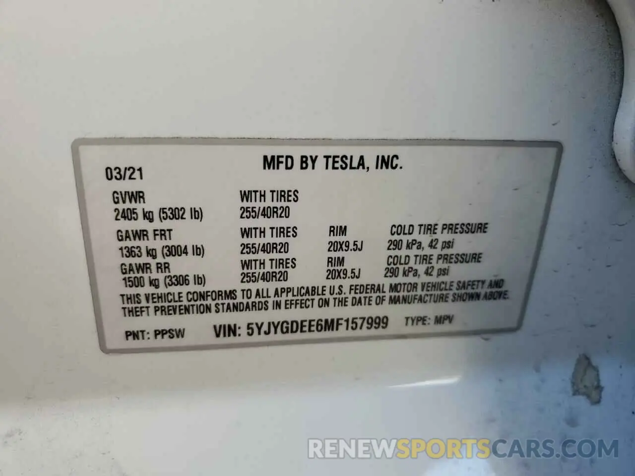 13 Photograph of a damaged car 5YJYGDEE6MF157999 TESLA MODEL Y 2021