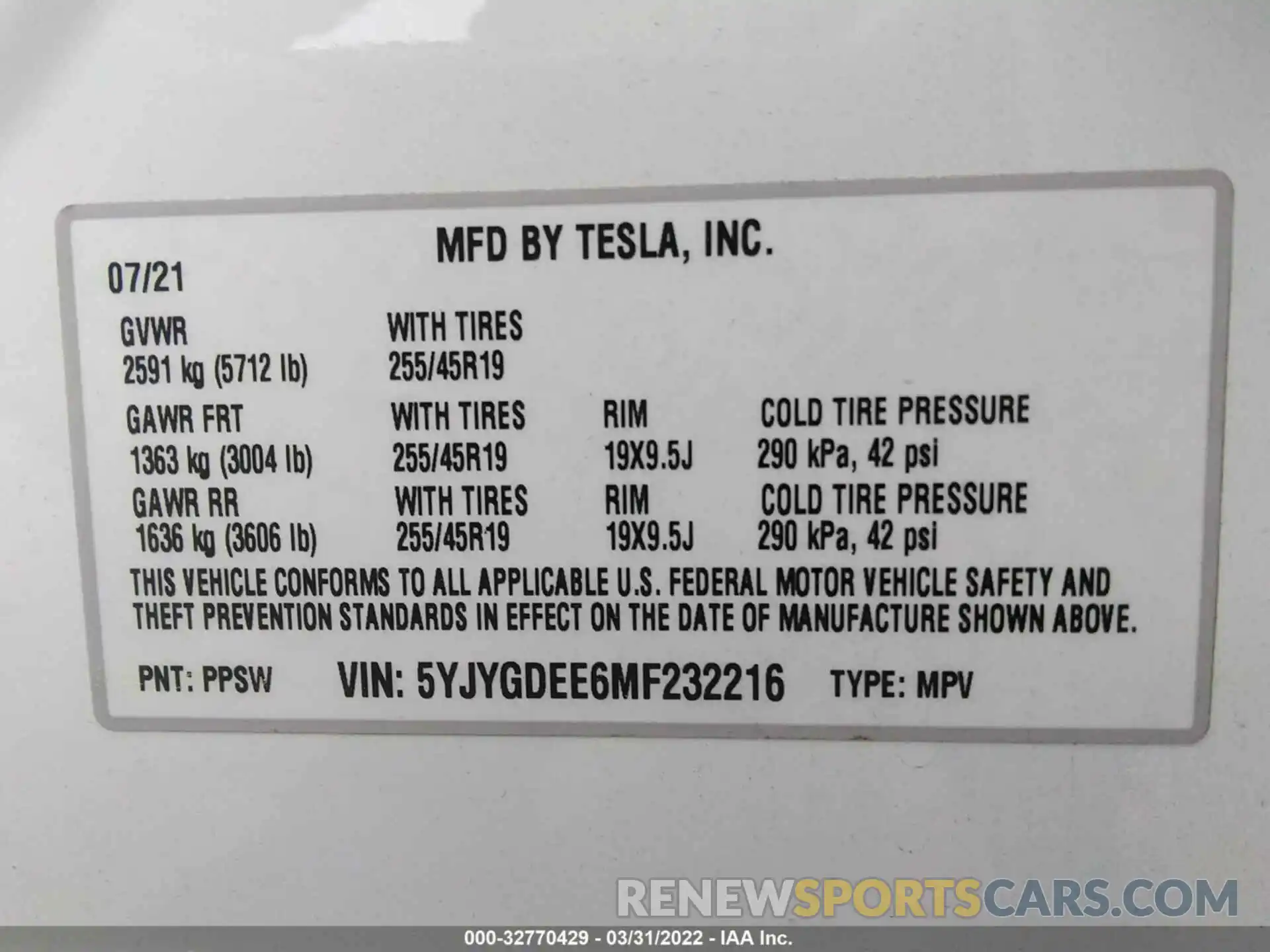 9 Photograph of a damaged car 5YJYGDEE6MF232216 TESLA MODEL Y 2021