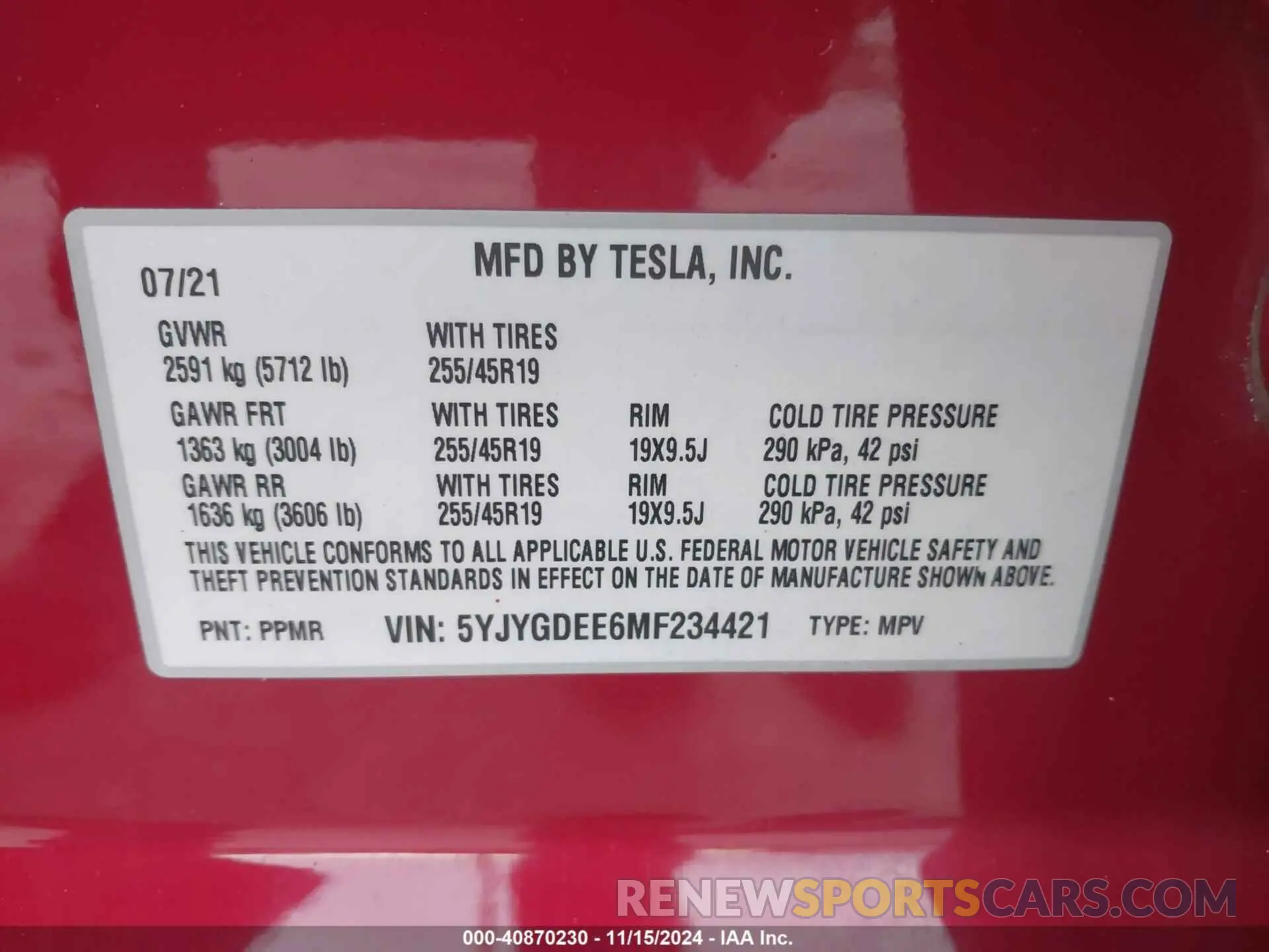 9 Photograph of a damaged car 5YJYGDEE6MF234421 TESLA MODEL Y 2021