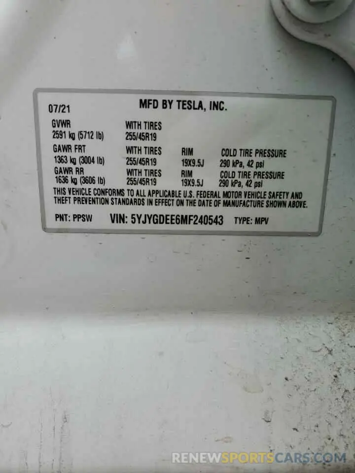 12 Photograph of a damaged car 5YJYGDEE6MF240543 TESLA MODEL Y 2021