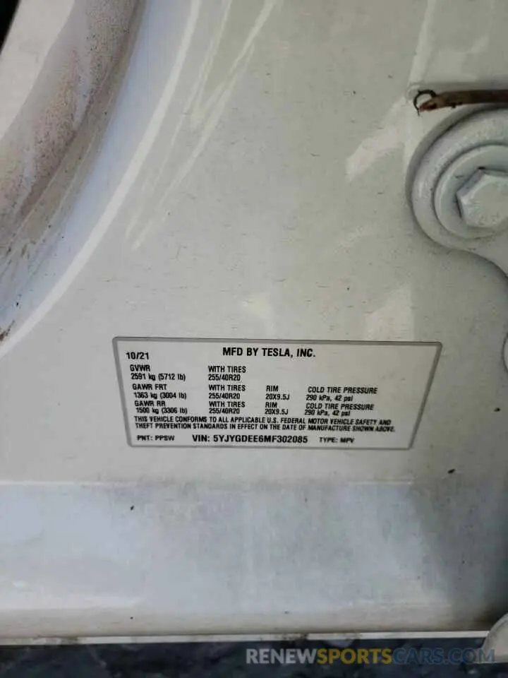 12 Photograph of a damaged car 5YJYGDEE6MF302085 TESLA MODEL Y 2021
