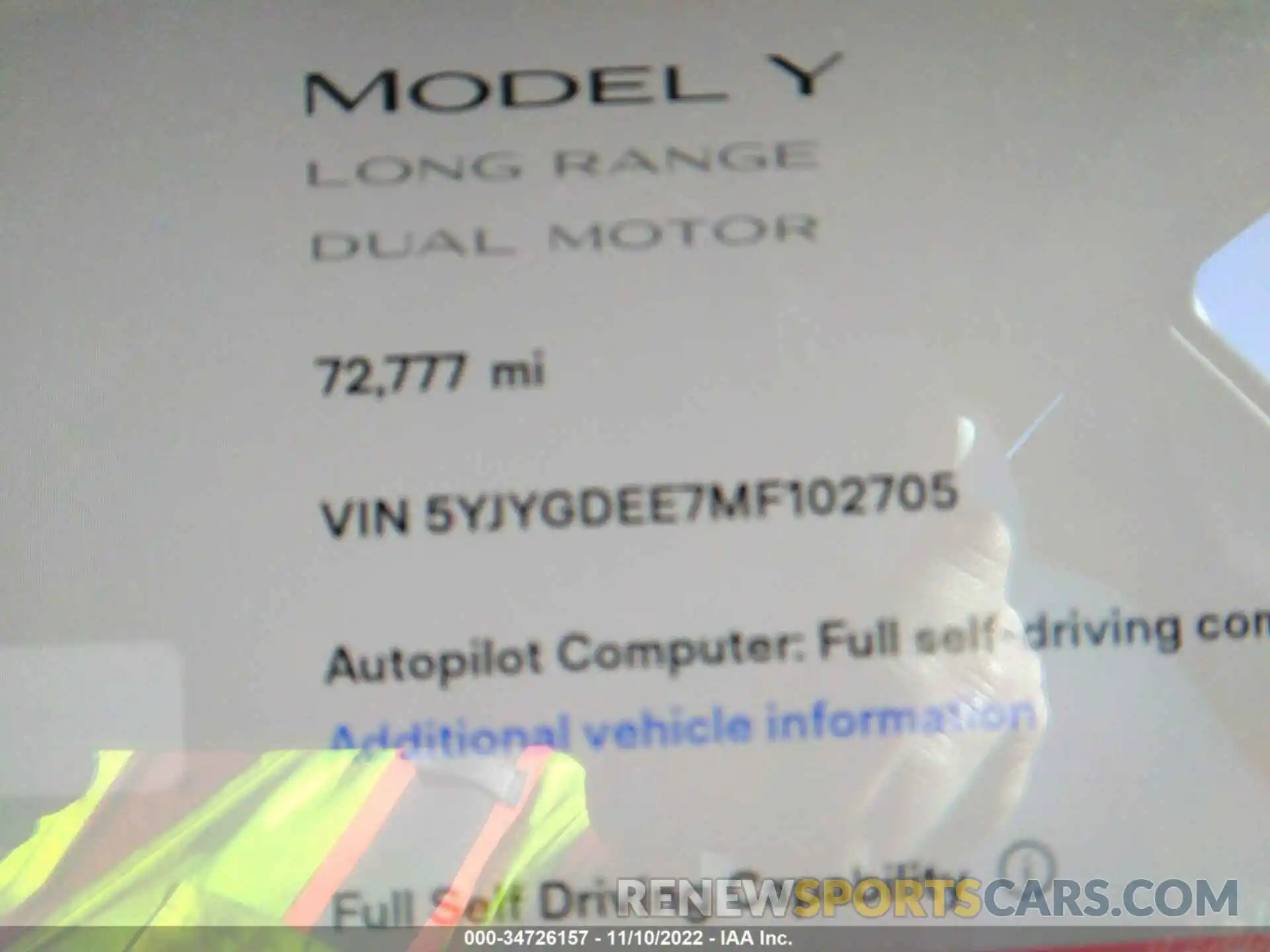 7 Photograph of a damaged car 5YJYGDEE7MF102705 TESLA MODEL Y 2021