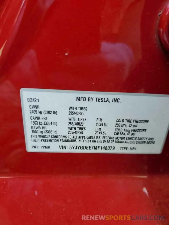 12 Photograph of a damaged car 5YJYGDEE7MF148079 TESLA MODEL Y 2021