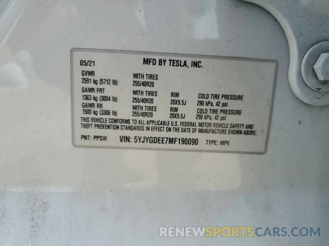 13 Photograph of a damaged car 5YJYGDEE7MF190090 TESLA MODEL Y 2021
