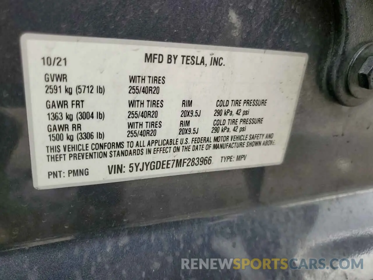 15 Photograph of a damaged car 5YJYGDEE7MF283966 TESLA MODEL Y 2021