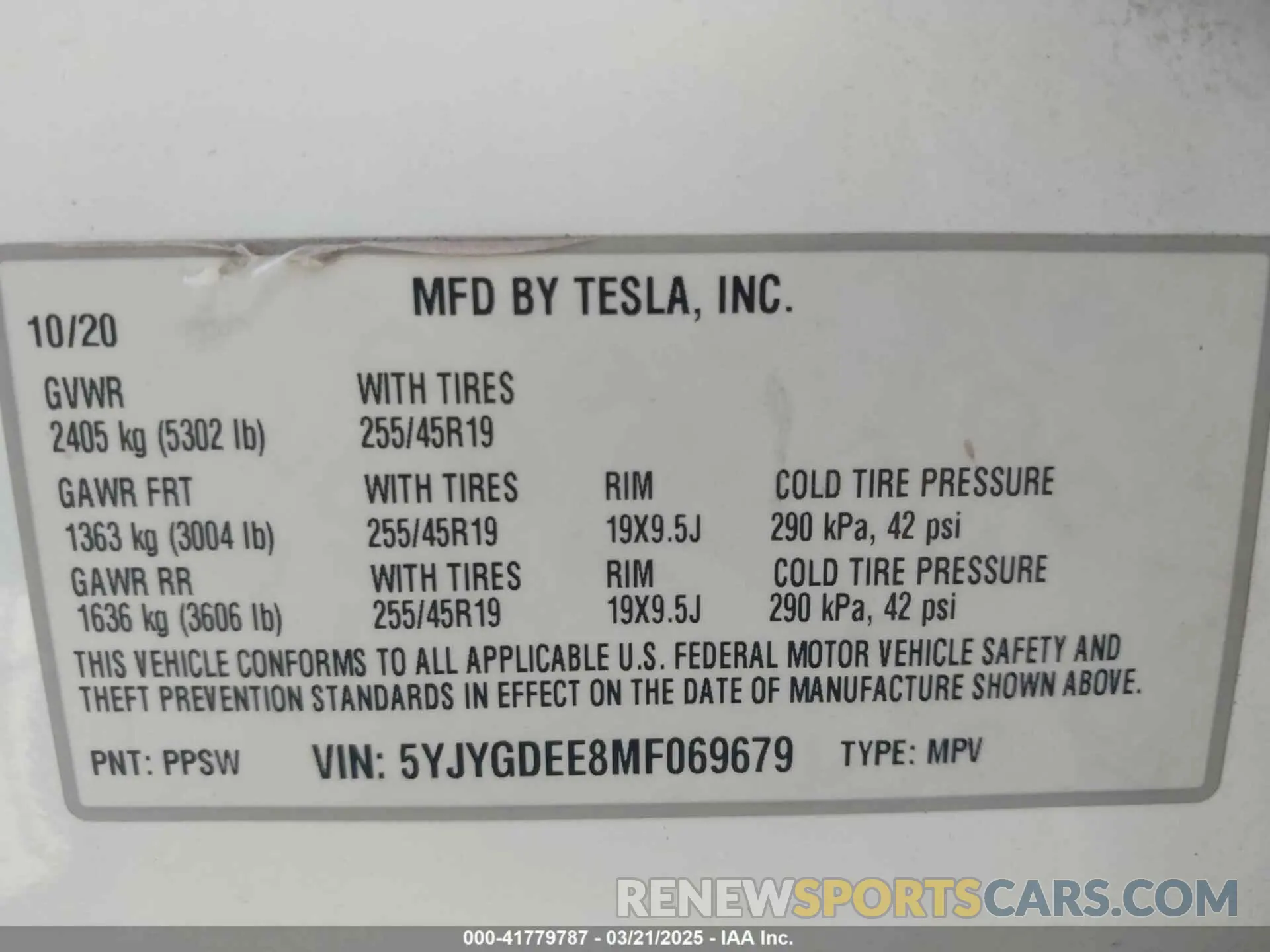 8 Photograph of a damaged car 5YJYGDEE8MF069679 TESLA MODEL Y 2021