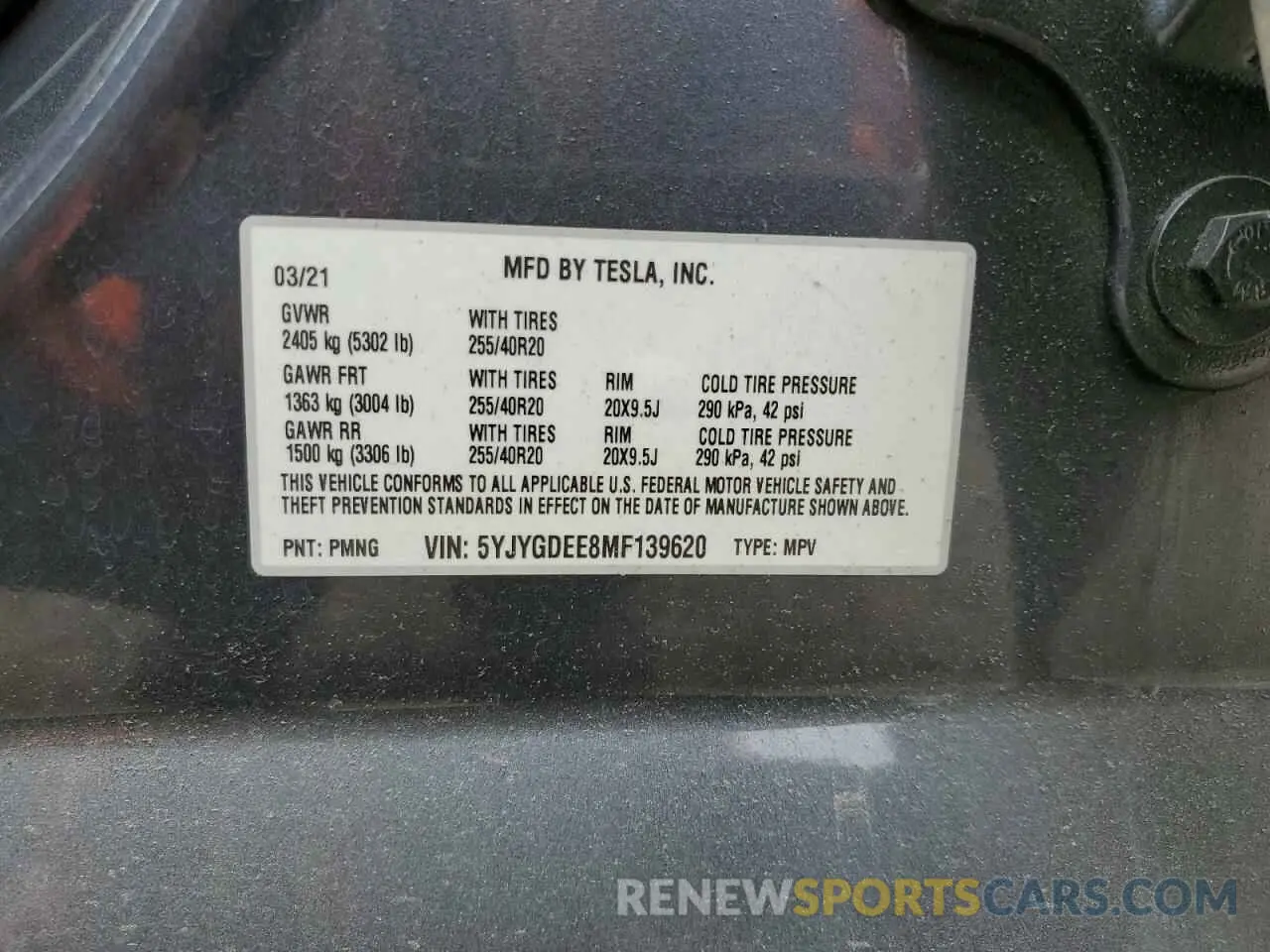12 Photograph of a damaged car 5YJYGDEE8MF139620 TESLA MODEL Y 2021