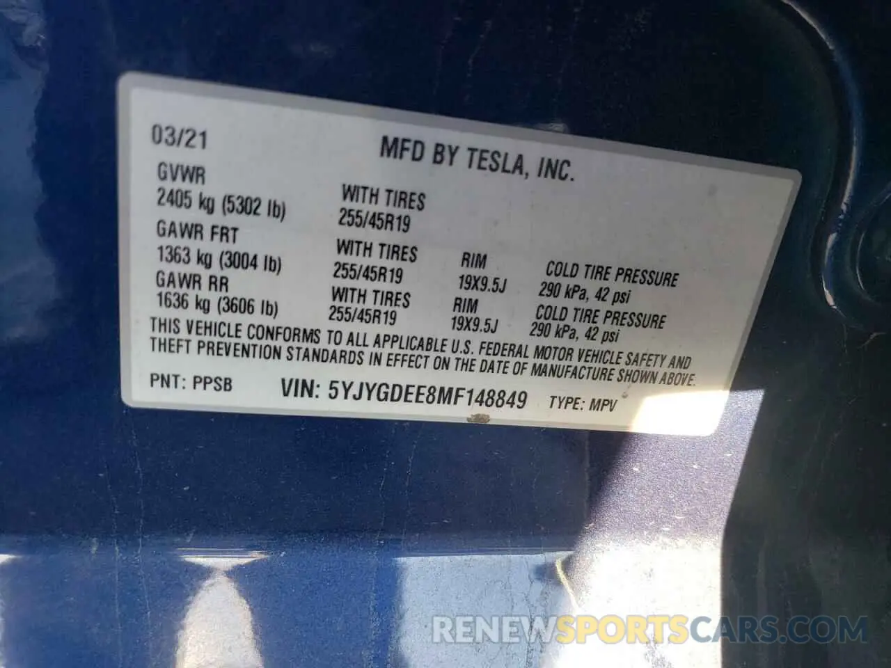 15 Photograph of a damaged car 5YJYGDEE8MF148849 TESLA MODEL Y 2021