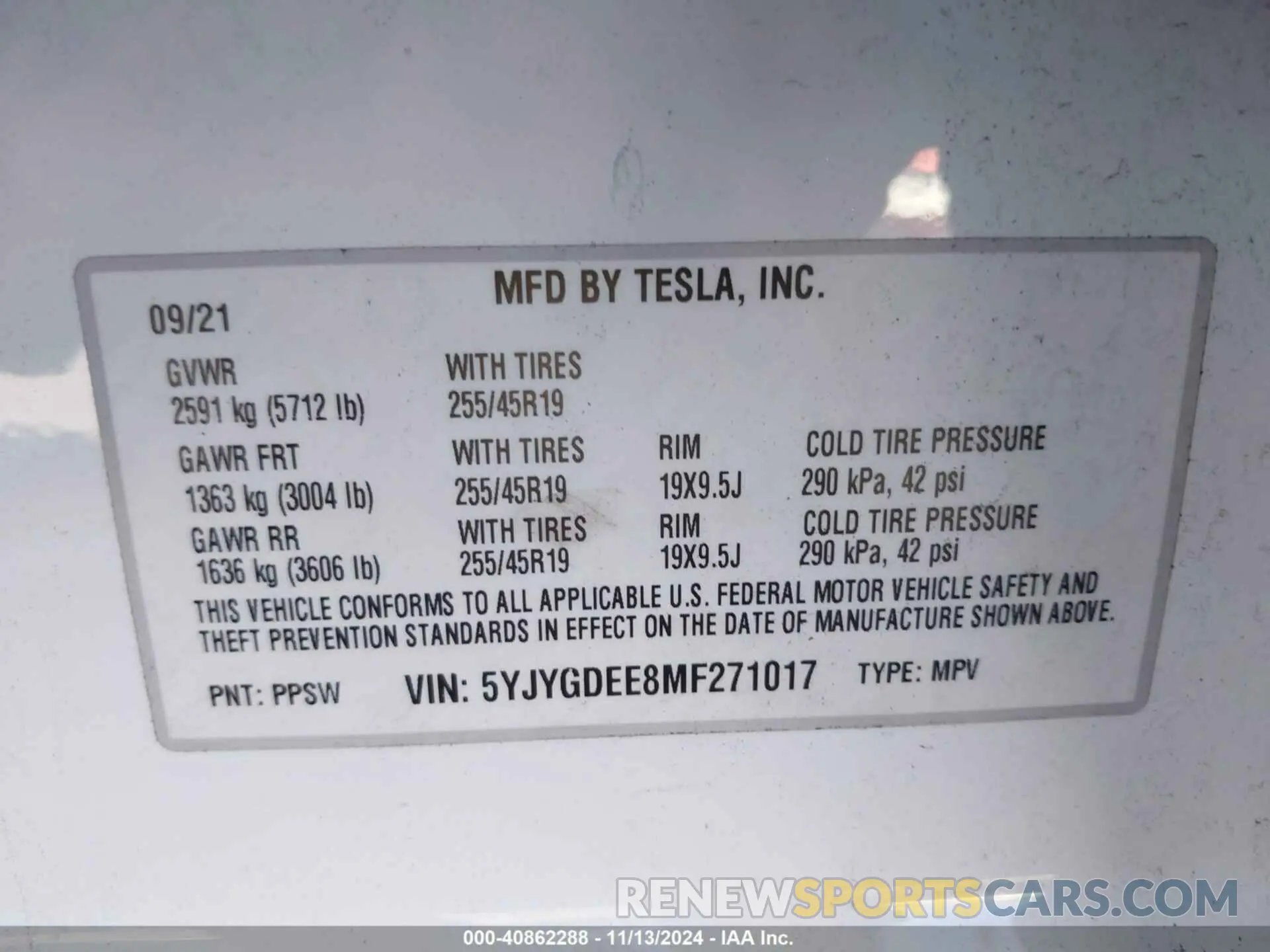 9 Photograph of a damaged car 5YJYGDEE8MF271017 TESLA MODEL Y 2021