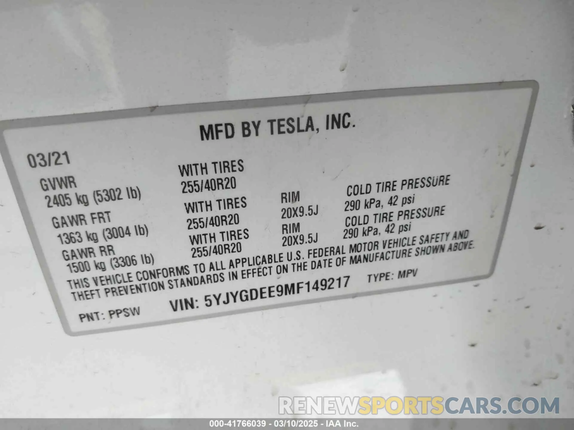 9 Photograph of a damaged car 5YJYGDEE9MF149217 TESLA MODEL Y 2021
