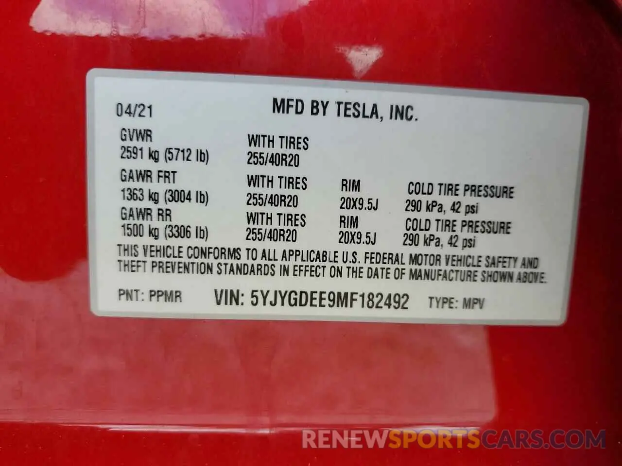 13 Photograph of a damaged car 5YJYGDEE9MF182492 TESLA MODEL Y 2021