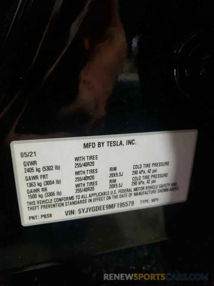 12 Photograph of a damaged car 5YJYGDEE9MF195579 TESLA MODEL Y 2021