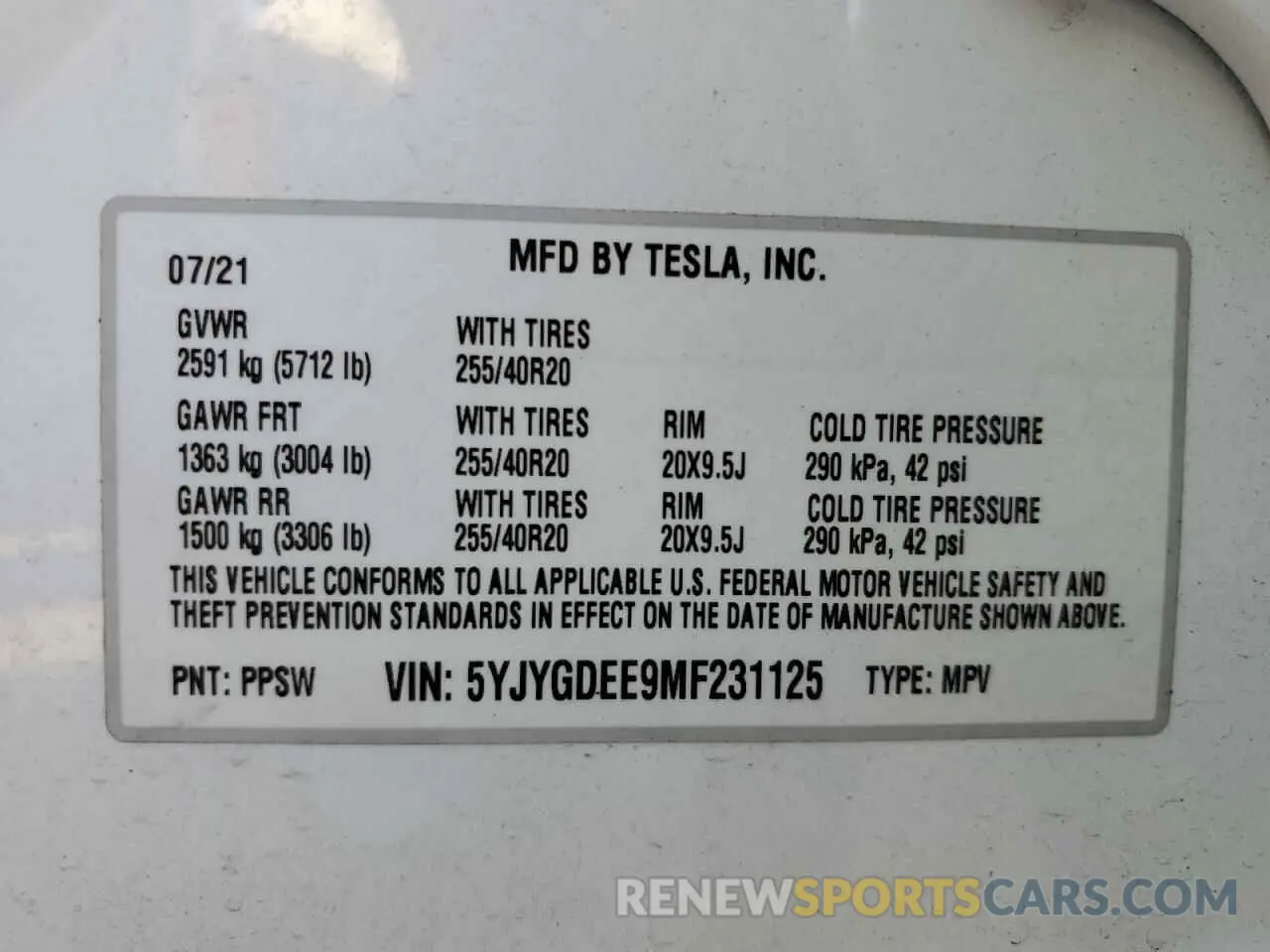12 Photograph of a damaged car 5YJYGDEE9MF231125 TESLA MODEL Y 2021