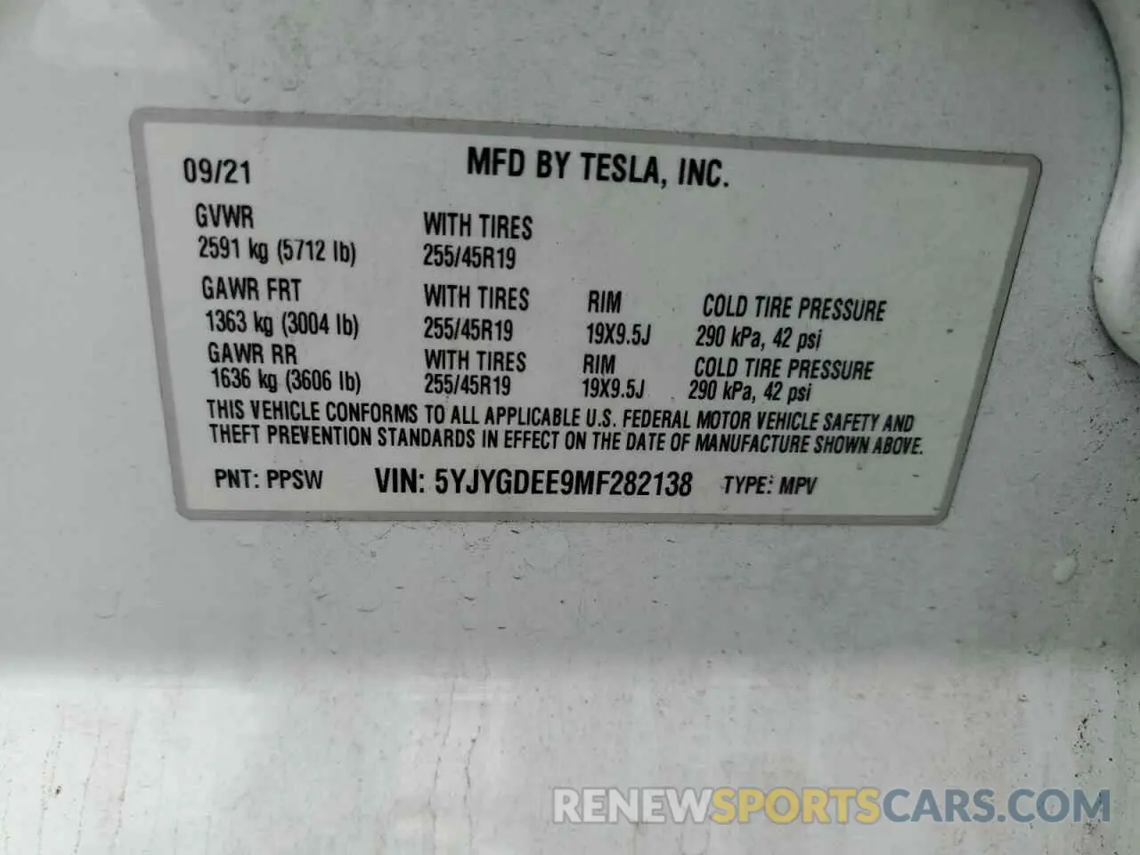 12 Photograph of a damaged car 5YJYGDEE9MF282138 TESLA MODEL Y 2021