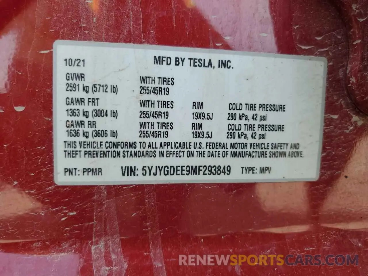 13 Photograph of a damaged car 5YJYGDEE9MF293849 TESLA MODEL Y 2021