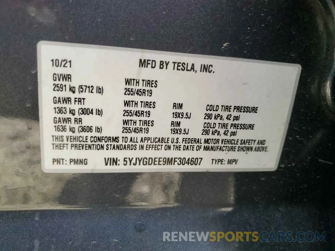 14 Photograph of a damaged car 5YJYGDEE9MF304607 TESLA MODEL Y 2021