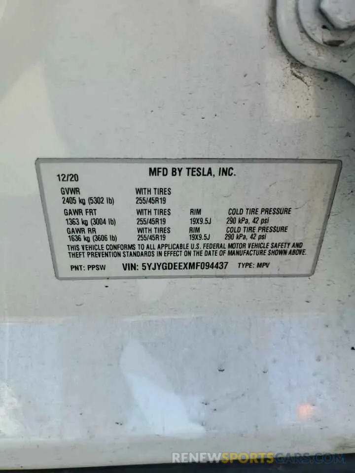 13 Photograph of a damaged car 5YJYGDEEXMF094437 TESLA MODEL Y 2021