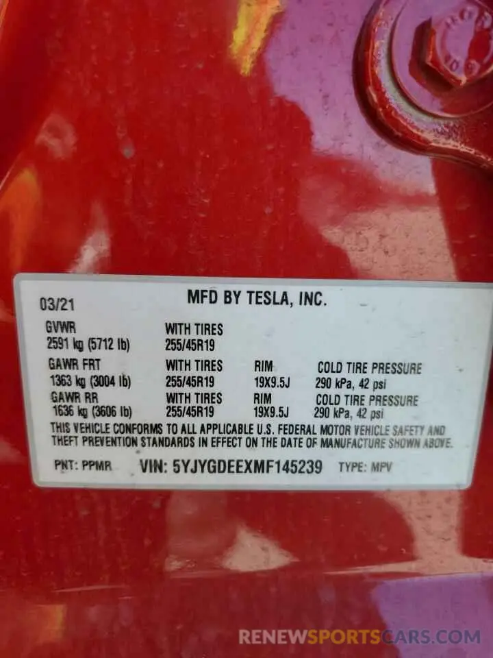 14 Photograph of a damaged car 5YJYGDEEXMF145239 TESLA MODEL Y 2021