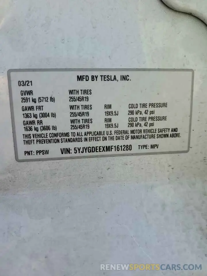 13 Photograph of a damaged car 5YJYGDEEXMF161280 TESLA MODEL Y 2021