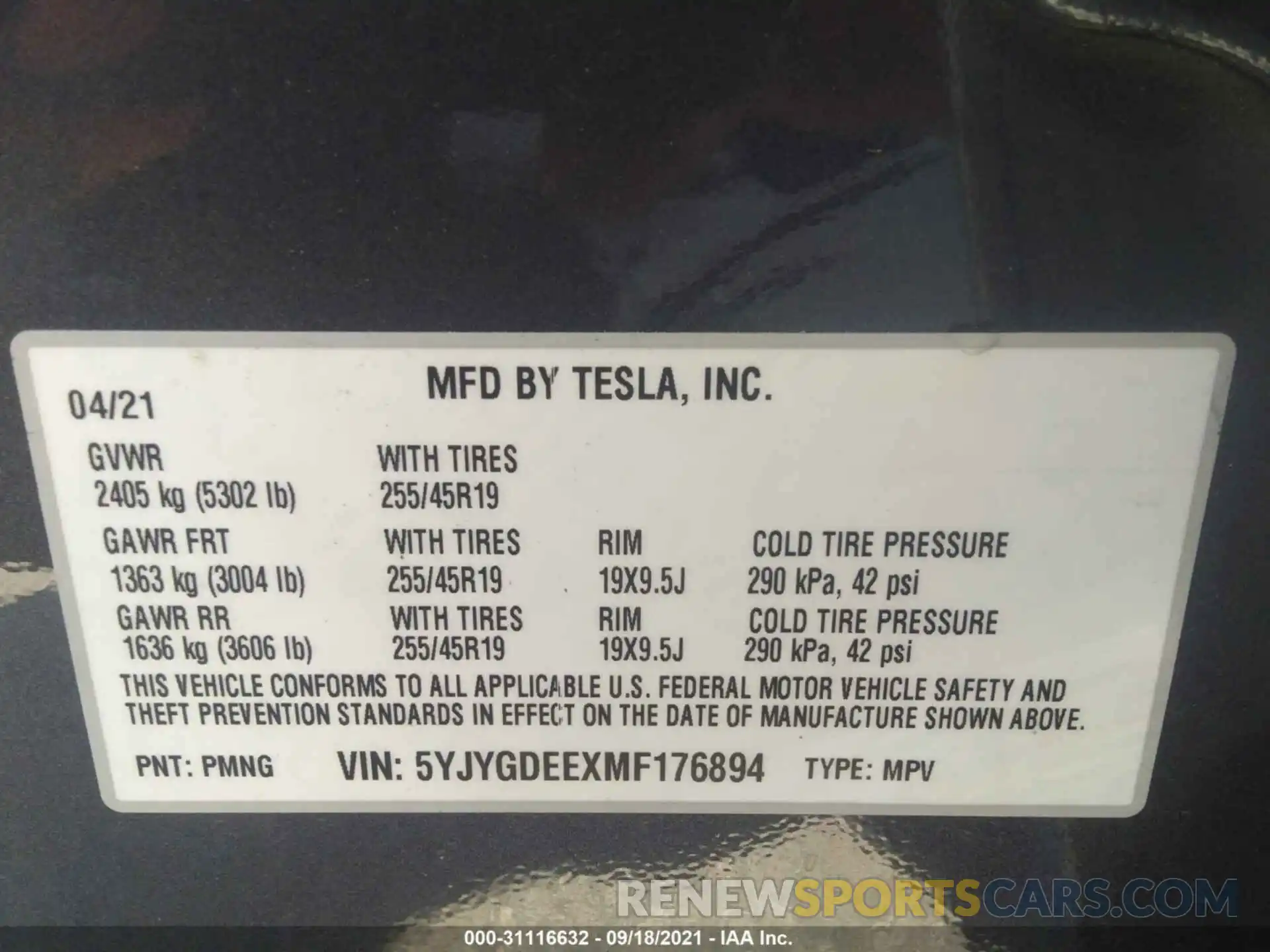 9 Photograph of a damaged car 5YJYGDEEXMF176894 TESLA MODEL Y 2021