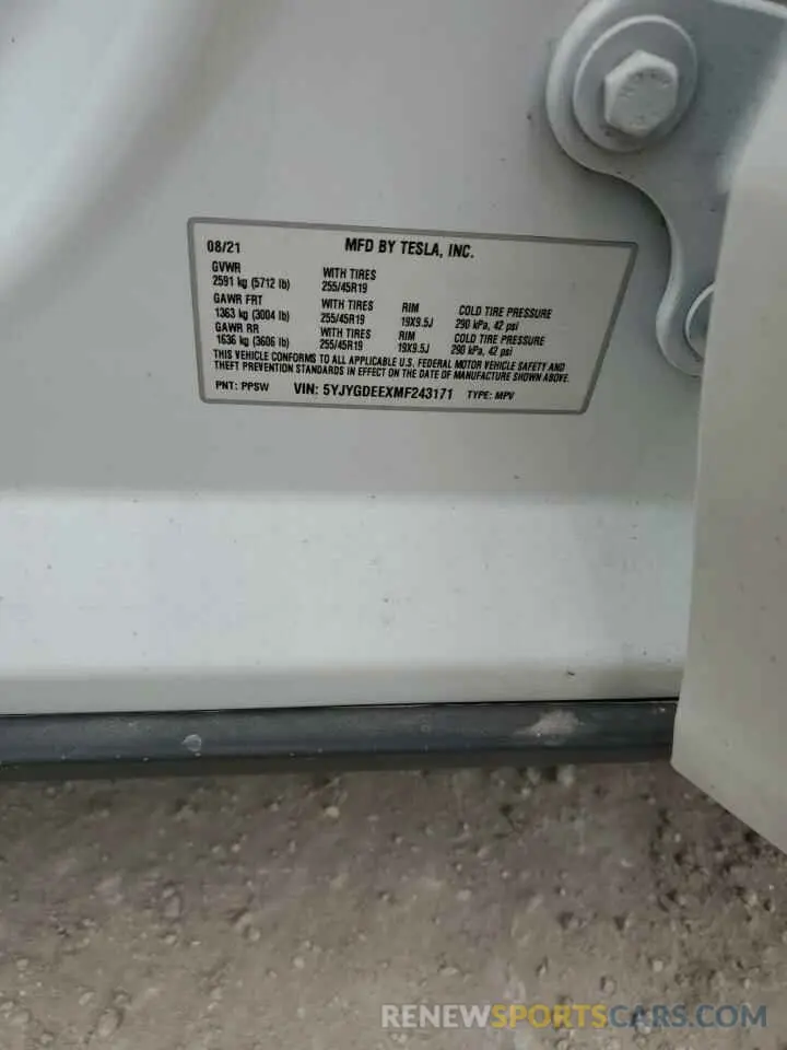 13 Photograph of a damaged car 5YJYGDEEXMF243171 TESLA MODEL Y 2021