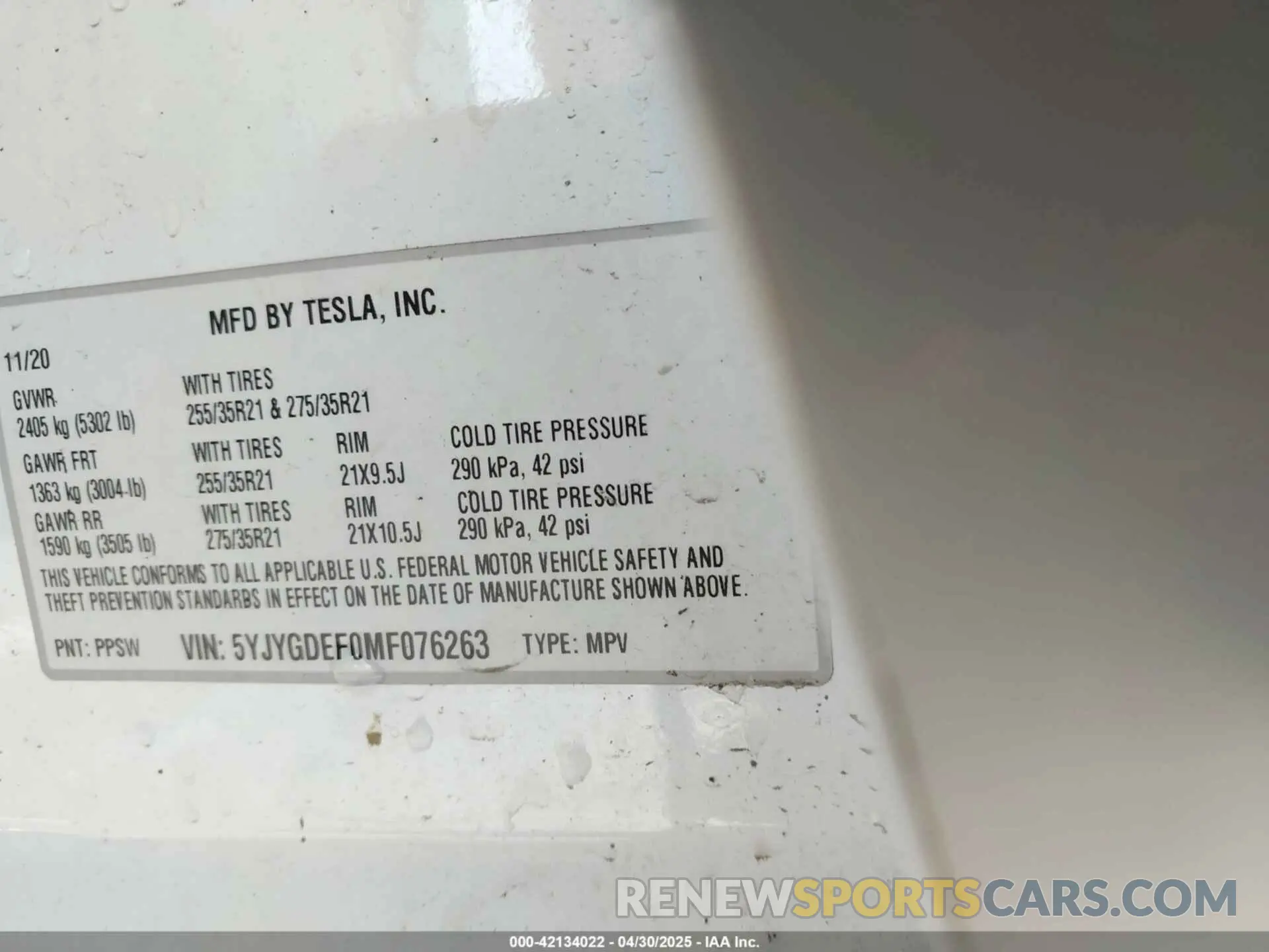 9 Photograph of a damaged car 5YJYGDEF0MF076263 TESLA MODEL Y 2021