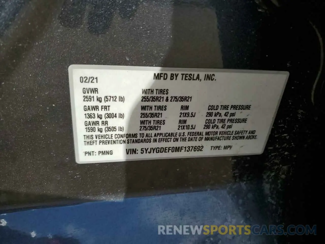12 Photograph of a damaged car 5YJYGDEF0MF137692 TESLA MODEL Y 2021