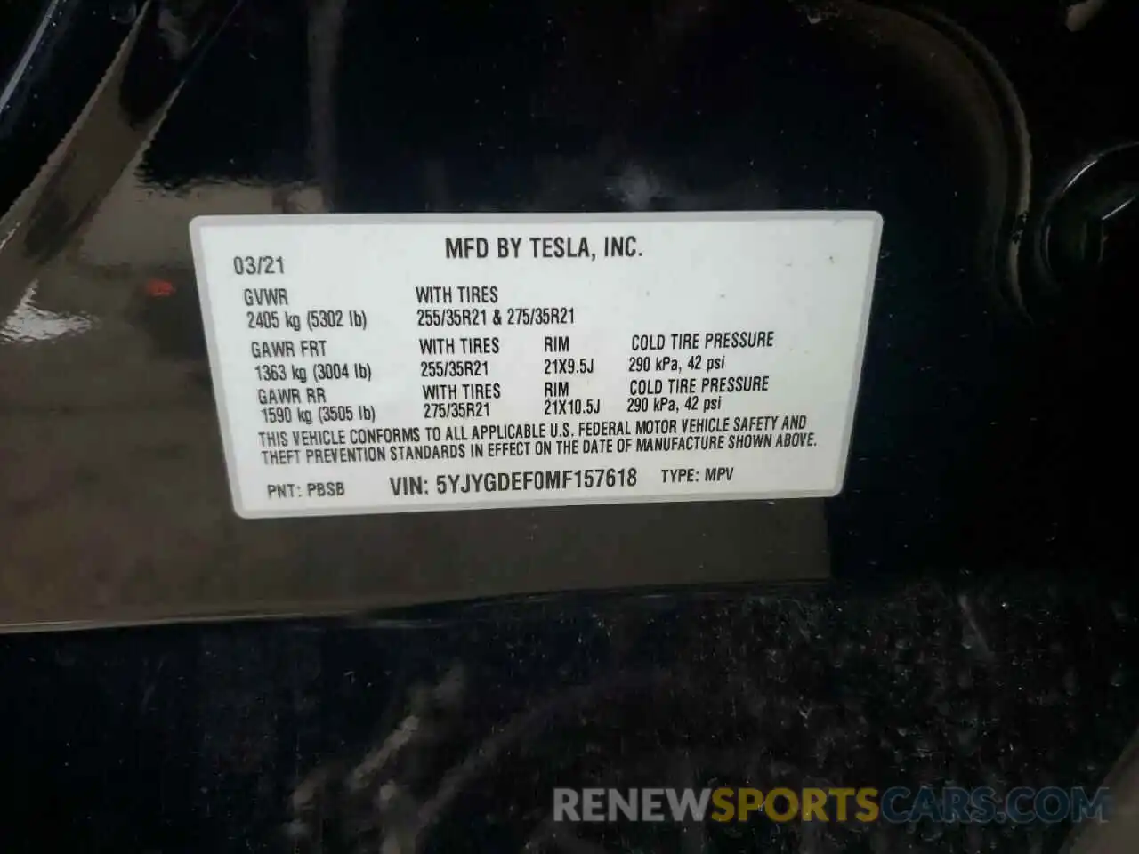 14 Photograph of a damaged car 5YJYGDEF0MF157618 TESLA MODEL Y 2021