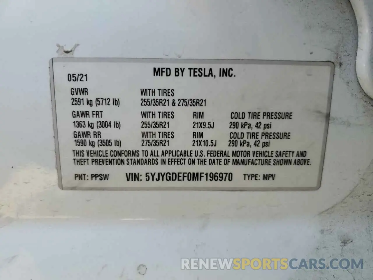 13 Photograph of a damaged car 5YJYGDEF0MF196970 TESLA MODEL Y 2021
