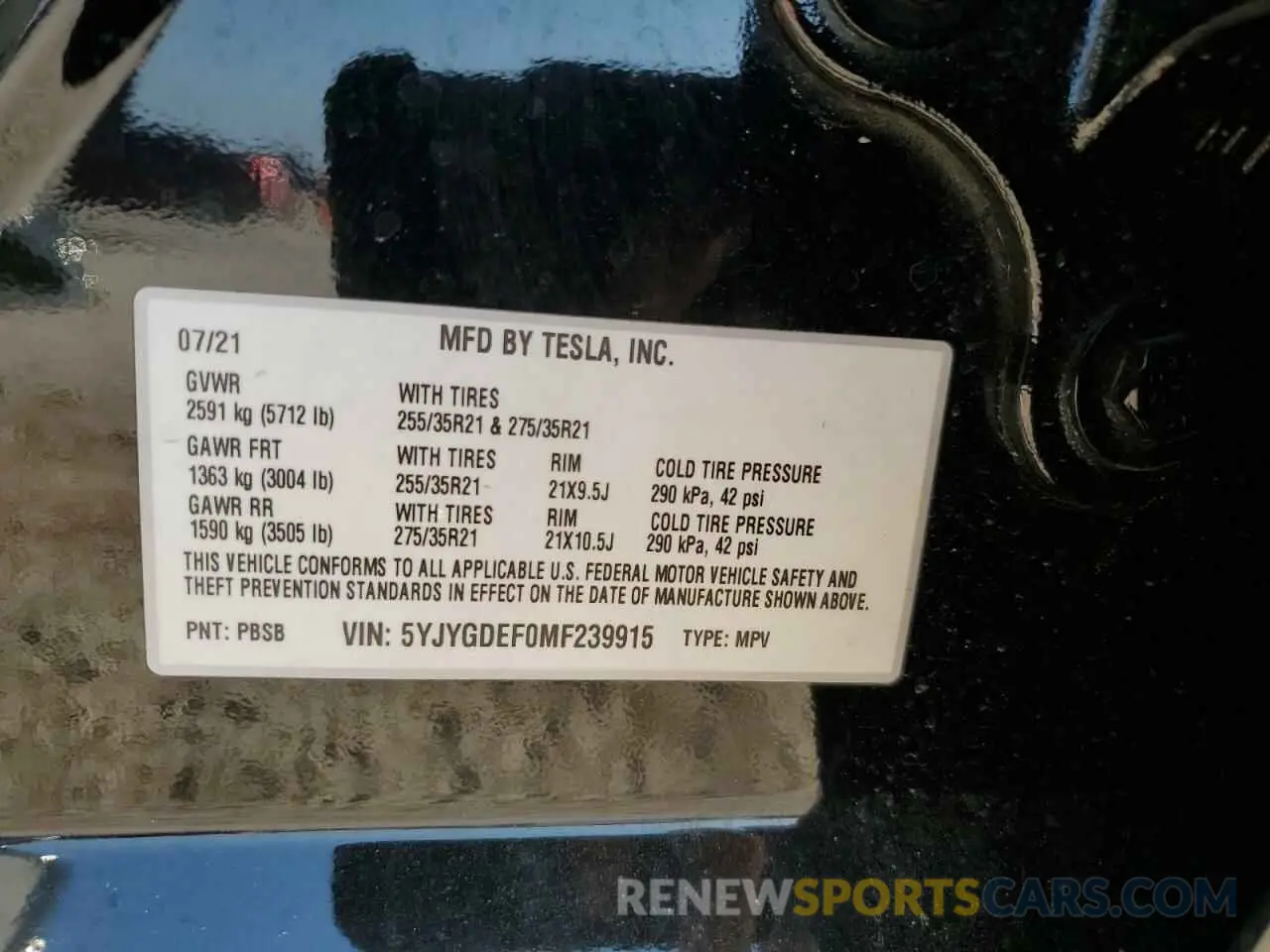 13 Photograph of a damaged car 5YJYGDEF0MF239915 TESLA MODEL Y 2021