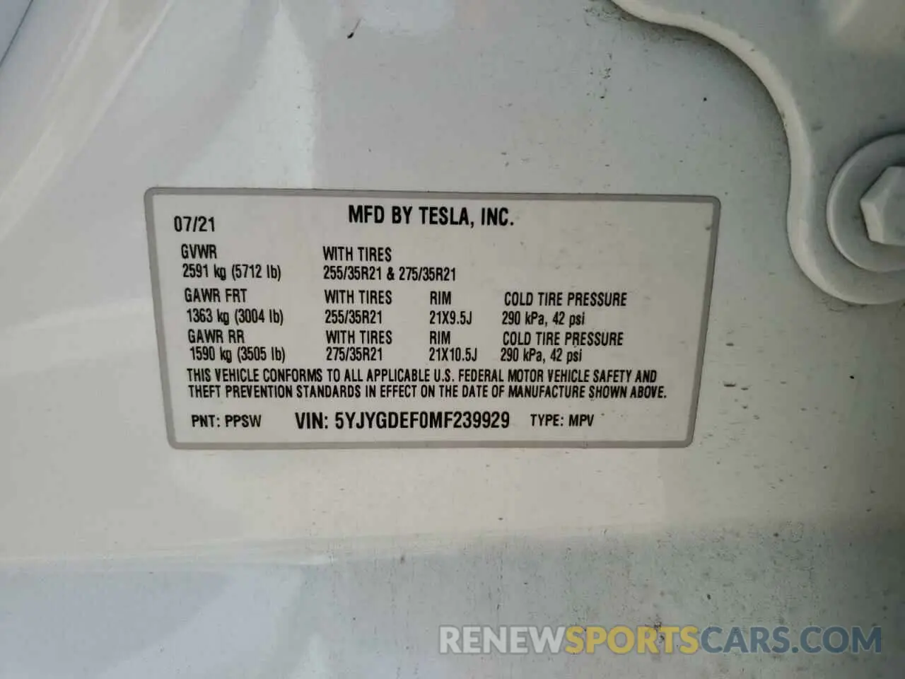 12 Photograph of a damaged car 5YJYGDEF0MF239929 TESLA MODEL Y 2021
