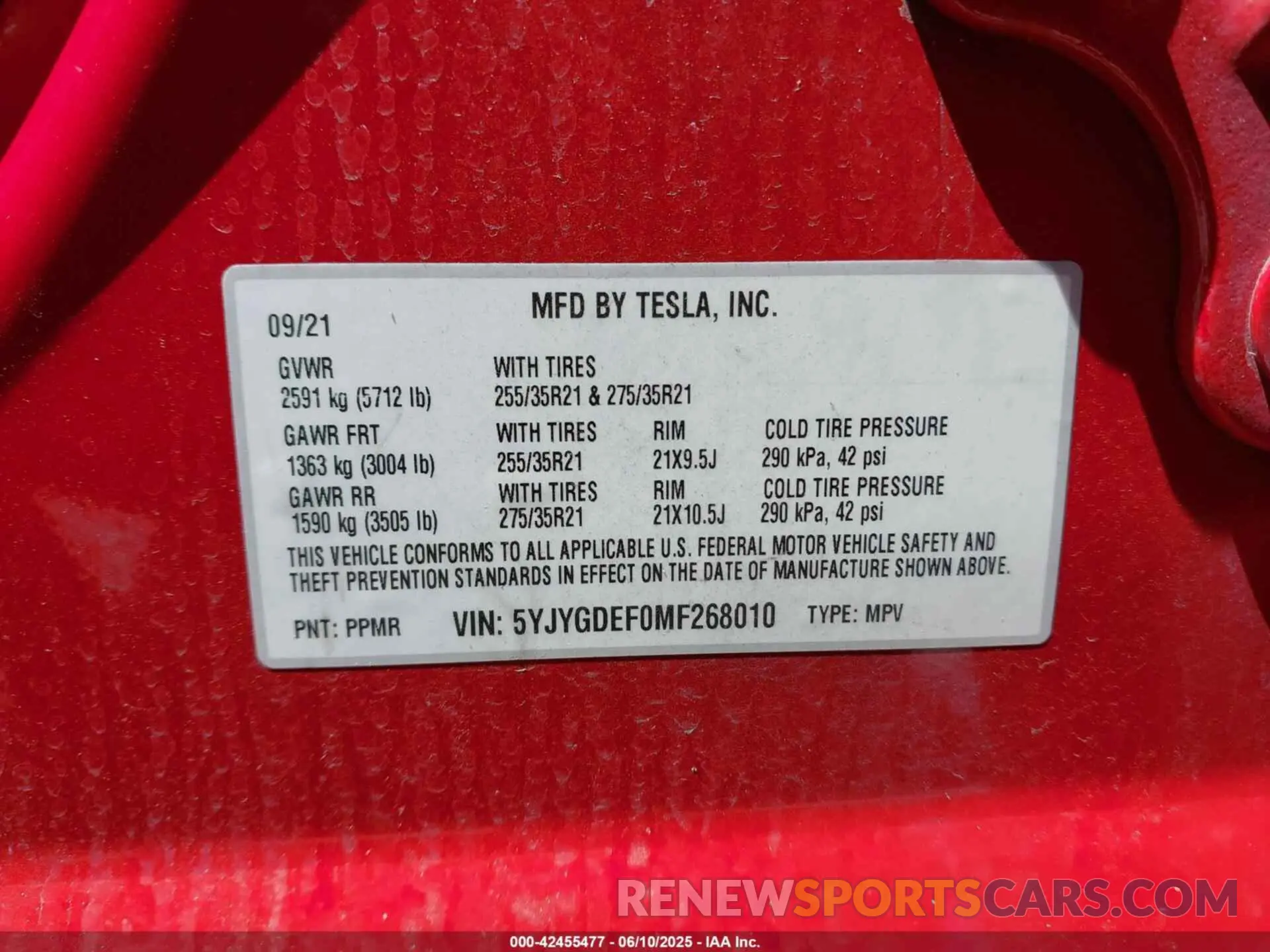 9 Photograph of a damaged car 5YJYGDEF0MF268010 TESLA MODEL Y 2021