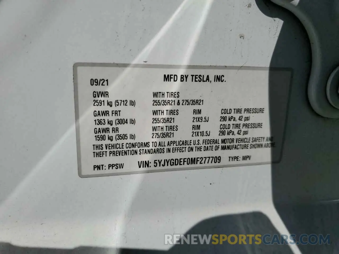 12 Photograph of a damaged car 5YJYGDEF0MF277709 TESLA MODEL Y 2021