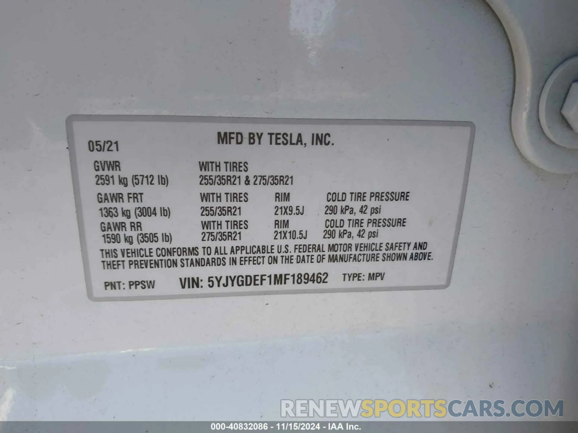 9 Photograph of a damaged car 5YJYGDEF1MF189462 TESLA MODEL Y 2021