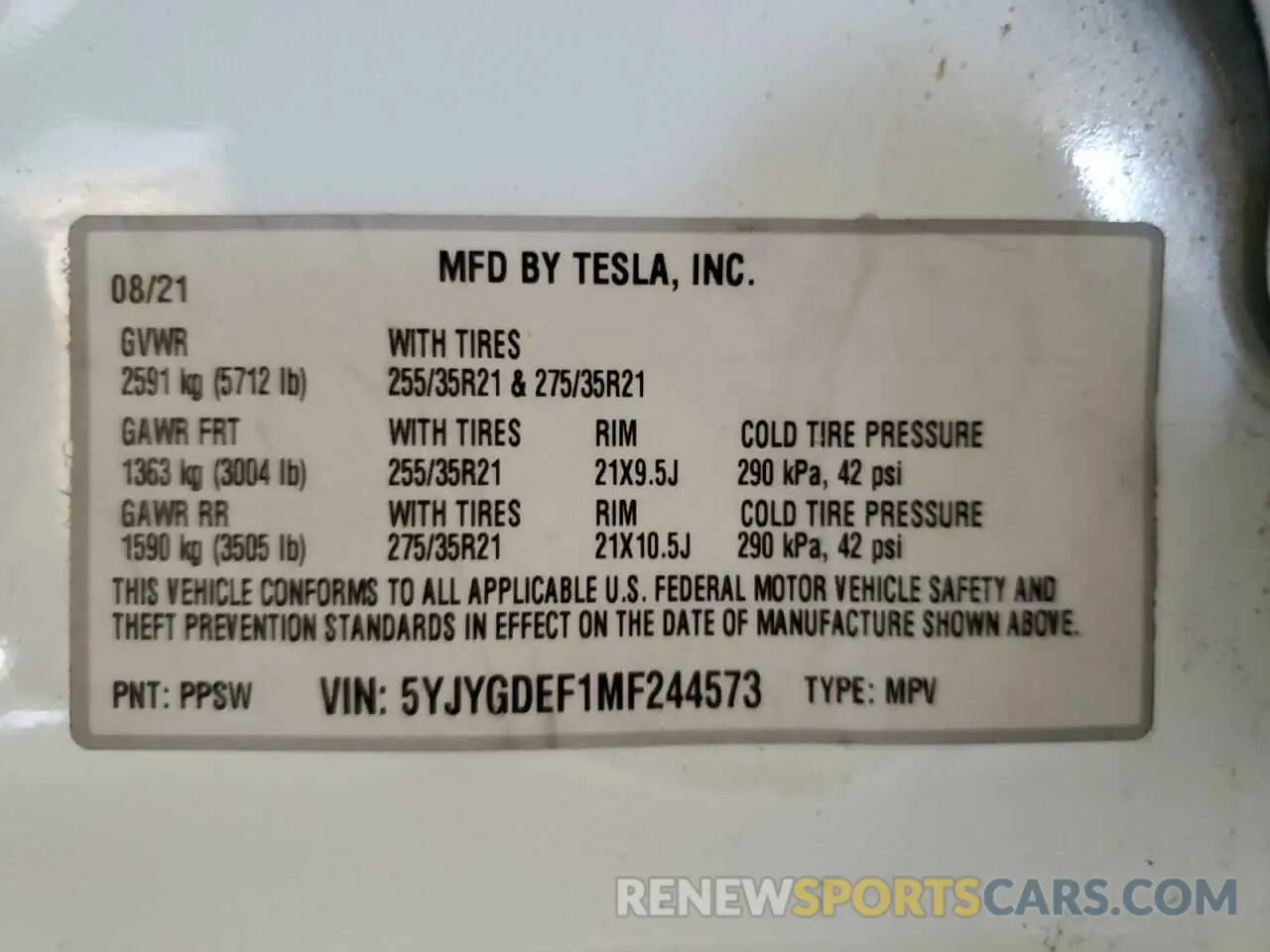 12 Photograph of a damaged car 5YJYGDEF1MF244573 TESLA MODEL Y 2021