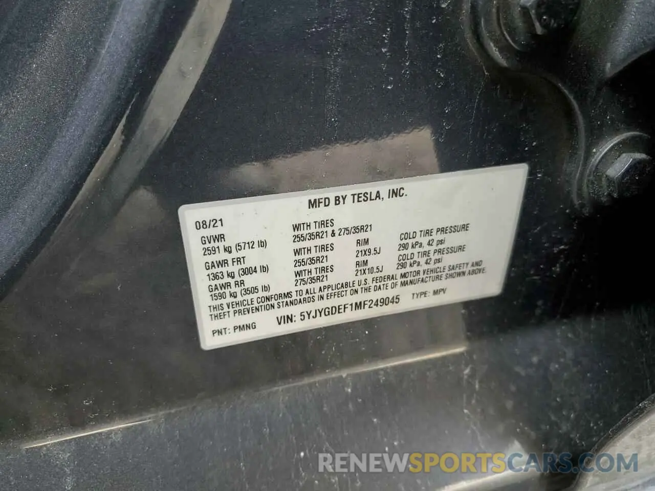 14 Photograph of a damaged car 5YJYGDEF1MF249045 TESLA MODEL Y 2021