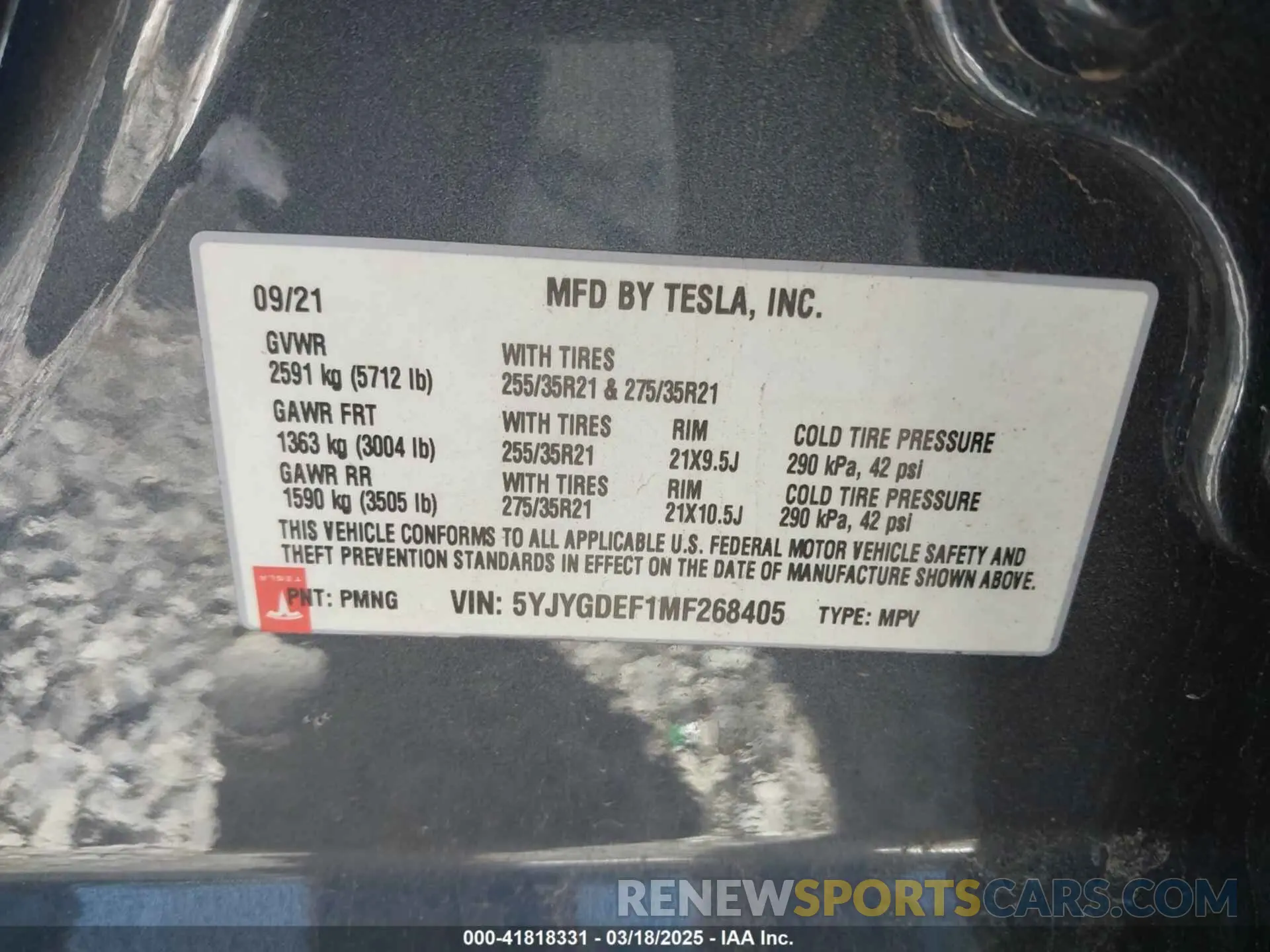 9 Photograph of a damaged car 5YJYGDEF1MF268405 TESLA MODEL Y 2021
