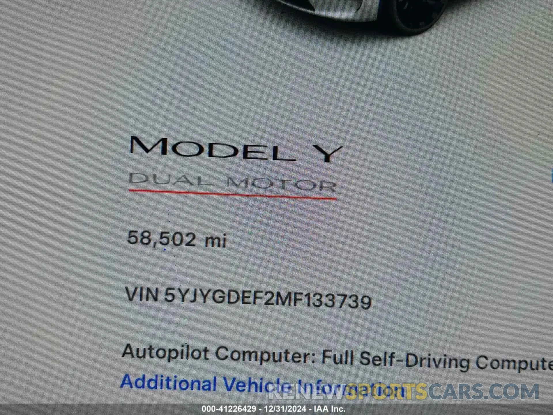 15 Photograph of a damaged car 5YJYGDEF2MF133739 TESLA MODEL Y 2021